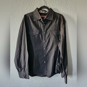 House Of Lords Men's Black Casual Button-Down Shirt with Stud Detaile